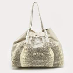 Nina Ricci Beige/Cream Leather and Lizard Ondine Cabas Tote
