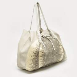 Nina Ricci Beige/Cream Leather and Lizard Ondine Cabas Tote