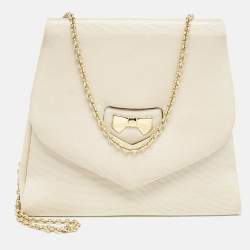 Nina Ricci Beige Fabric Bow Flap Chain Shoulder Bag