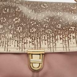 Nina Ricci Mauve Leather and Lizard Flap Top Handle Bag