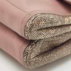 Nina Ricci Mauve Leather and Lizard Flap Top Handle Bag