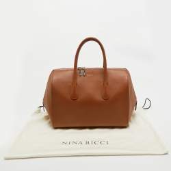 Pre Owned Nina Ricci Brown Leather Zip Boston Bag
