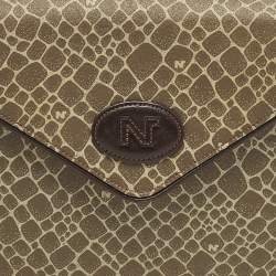 مملوكة مسبقًا حقيبة كتف نينا ريتشي جلد بني مطبوع قلاب مغلف