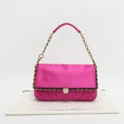 Pre Owned Nina Ricci Pink Satin Baguette Frame Bag