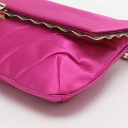 Pre Owned Nina Ricci Pink Satin Baguette Frame Bag