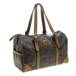 Pre Owned Nina Ricci Brown Coated Canvas Boston Bag 