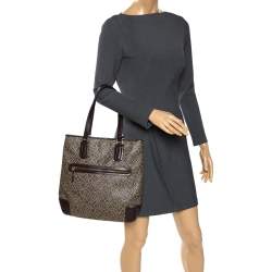 Nina Ricci Dark Beige/Brown Vintage Coated Canvas and Leather Tote