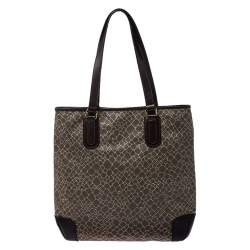 Nina Ricci Dark Beige/Brown Vintage Coated Canvas and Leather Tote