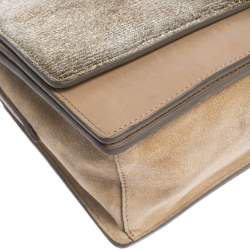 Pre Owned Nina Ricci Metallic Gold/Beige Leather and Suede Arc Shoulder Bag