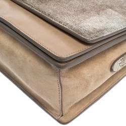 Pre Owned Nina Ricci Metallic Gold/Beige Leather and Suede Arc Shoulder Bag