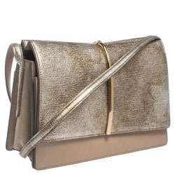 Pre Owned Nina Ricci Metallic Gold/Beige Leather and Suede Arc Shoulder Bag