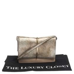 Pre Owned Nina Ricci Metallic Gold/Beige Leather and Suede Arc Shoulder Bag