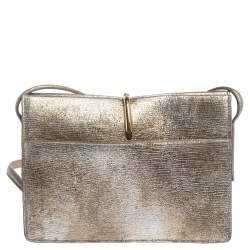 Pre Owned Nina Ricci Metallic Gold/Beige Leather and Suede Arc Shoulder Bag