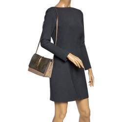 Pre Owned Nina Ricci Metallic Gold/Beige Leather and Suede Arc Shoulder Bag