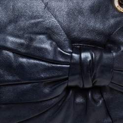 Pre Owned Nina Ricci Navy Blue Pleated Leather Bow Shoulder Bag