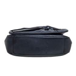Pre Owned Nina Ricci Navy Blue Pleated Leather Bow Shoulder Bag