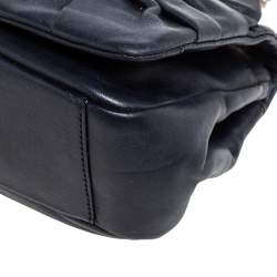 Pre Owned Nina Ricci Navy Blue Pleated Leather Bow Shoulder Bag