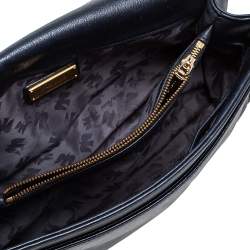 Pre Owned Nina Ricci Navy Blue Pleated Leather Bow Shoulder Bag