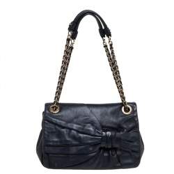 Nina Ricci Navy Blue Pleated Leather Bow Shoulder Bag Nina Ricci | TLC