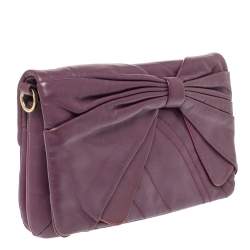 Nina Ricci Purple Leather Pleated Bow Flap Shoulder Bag