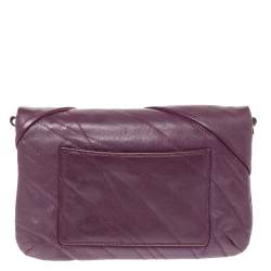 Nina Ricci Purple Leather Pleated Bow Flap Shoulder Bag