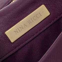 Nina Ricci Purple Leather Pleated Bow Flap Shoulder Bag