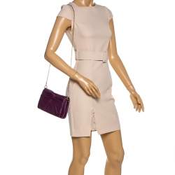 Nina Ricci Purple Leather Pleated Bow Flap Shoulder Bag