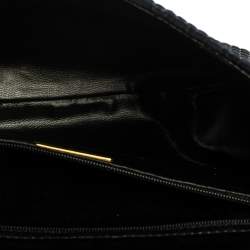 Pre Owned Nina Ricci Dark Blue Woven Suede and Leather Flap Shoulder Bag