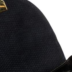 Pre Owned Nina Ricci Dark Blue Woven Suede and Leather Flap Shoulder Bag