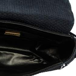 Pre Owned Nina Ricci Dark Blue Woven Suede and Leather Flap Shoulder Bag