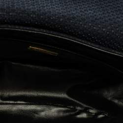 Pre Owned Nina Ricci Dark Blue Woven Suede and Leather Flap Shoulder Bag