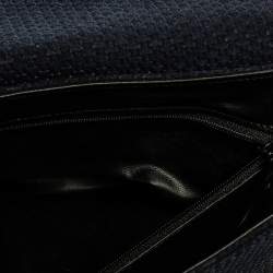 Pre Owned Nina Ricci Dark Blue Woven Suede and Leather Flap Shoulder Bag