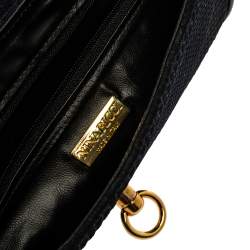 Pre Owned Nina Ricci Dark Blue Woven Suede and Leather Flap Shoulder Bag