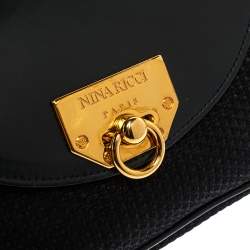 Pre Owned Nina Ricci Dark Blue Woven Suede and Leather Flap Shoulder Bag