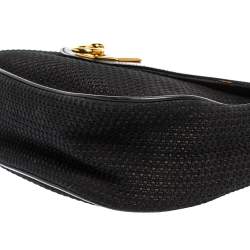 Pre Owned Nina Ricci Dark Blue Woven Suede and Leather Flap Shoulder Bag