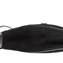 Pre Owned Nina Ricci Dark Blue Woven Suede and Leather Flap Shoulder Bag