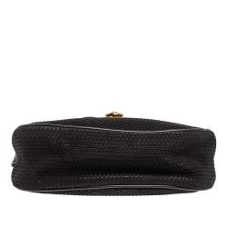 Pre Owned Nina Ricci Dark Blue Woven Suede and Leather Flap Shoulder Bag