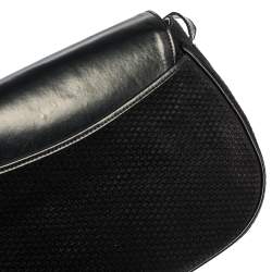 Pre Owned Nina Ricci Dark Blue Woven Suede and Leather Flap Shoulder Bag