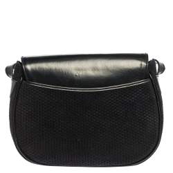 Pre Owned Nina Ricci Dark Blue Woven Suede and Leather Flap Shoulder Bag