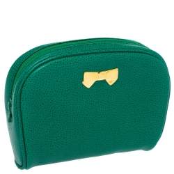 Nina Ricci Green Leather Bow Zip Around Pouch