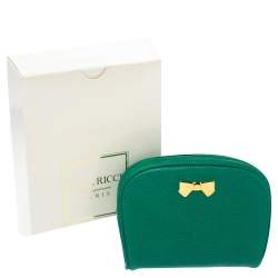 Nina Ricci Green Leather Bow Zip Around Pouch