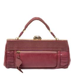 Pre Owned Nina Ricci Fuchsia Pleated Leather and Canvas Frame Chain Clutch