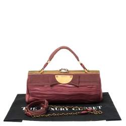 Pre Owned Nina Ricci Fuchsia Pleated Leather and Canvas Frame Chain Clutch