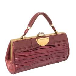 Pre Owned Nina Ricci Fuchsia Pleated Leather and Canvas Frame Chain Clutch