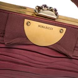 Pre Owned Nina Ricci Fuchsia Pleated Leather and Canvas Frame Chain Clutch