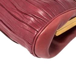 Pre Owned Nina Ricci Fuchsia Pleated Leather and Canvas Frame Chain Clutch