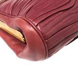 Pre Owned Nina Ricci Fuchsia Pleated Leather and Canvas Frame Chain Clutch