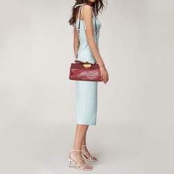 Pre Owned Nina Ricci Fuchsia Pleated Leather and Canvas Frame Chain Clutch