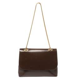 Nina Ricci Brown Leather Flap Chain Shoulder Bag