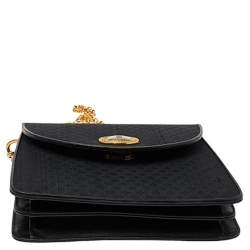 Pre Owned Nina Ricci Black Leather And Nylon Flap Chain Shoulder Bag